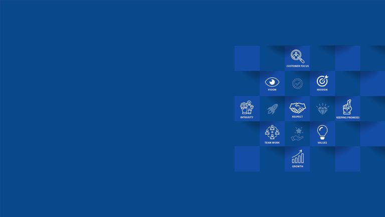 Core Values Web Header Banner w Integrity Mission and Vision Icons